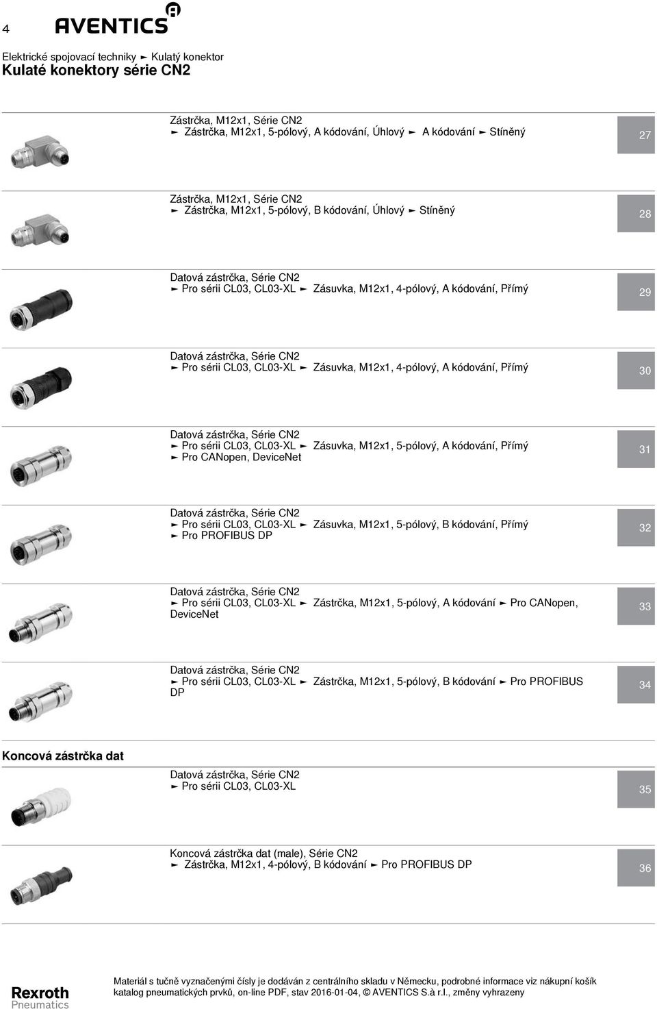 pólový, A kódování, Přímý 30 Datová zástrčka, Série CN2 Pro sérii CL03, CL03 - XL Zásuvka, M12x1, 5 - pólový, A kódování, Přímý Pro CANopen, DeviceNet 31 Datová zástrčka, Série CN2 Pro sérii CL03,