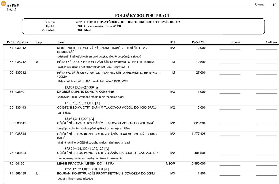 300 mm do bet. lože C16/20n-XF1 M 27,600 13,95+13,65=27,600 [A] 67 93640 DROBNÉ DOPLŇK KONSTR KAMENNÉ M3 1,000 vsakovací jímka, vyplněná štěrkem, vč.