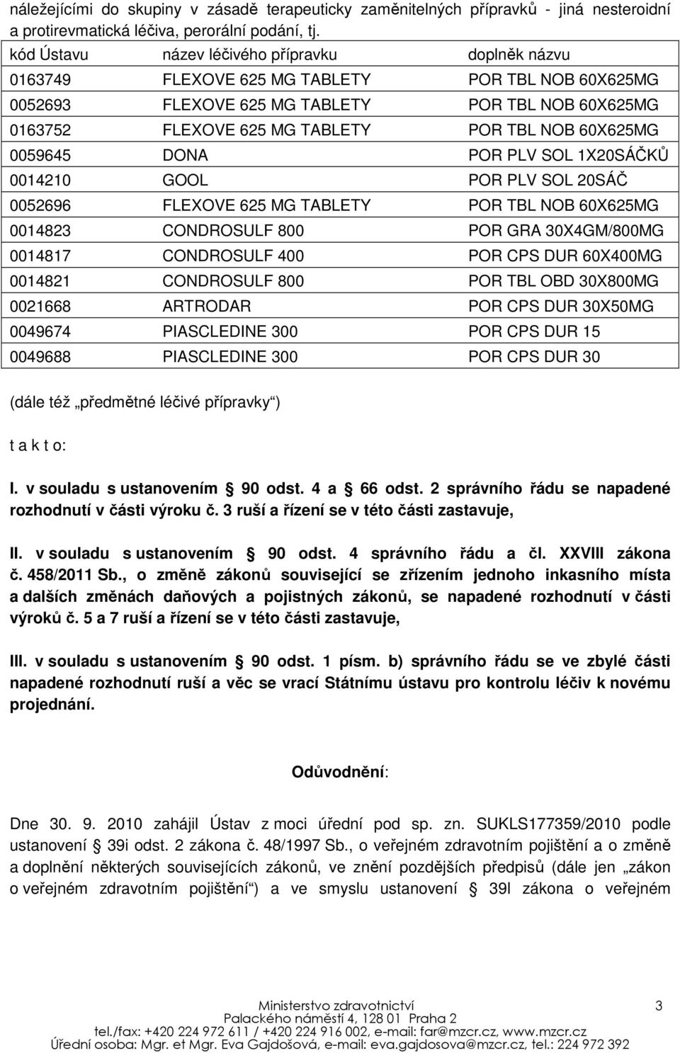 60X625MG 0059645 DONA POR PLV SOL 1X20SÁČKŮ 0014210 GOOL POR PLV SOL 20SÁČ 0052696 FLEXOVE 625 MG TABLETY POR TBL NOB 60X625MG 0014823 CONDROSULF 800 POR GRA 30X4GM/800MG 0014817 CONDROSULF 400 POR