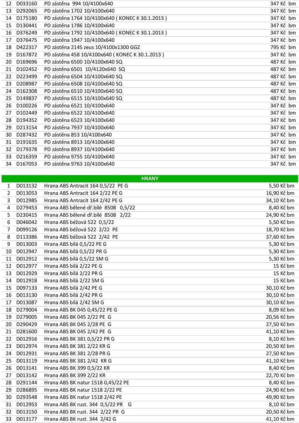 D169696 PD zástěna 6500 10/4100x640 SQ 487 Kč bm 21 D102452 PD zástěna 6501 10/4120x640 SQ 487 Kč bm 22 D223499 PD zástěna 6504 10/4100x640 SQ 487 Kč bm 23 D208987 PD zástěna 6508 10/4100x640 SQ 487