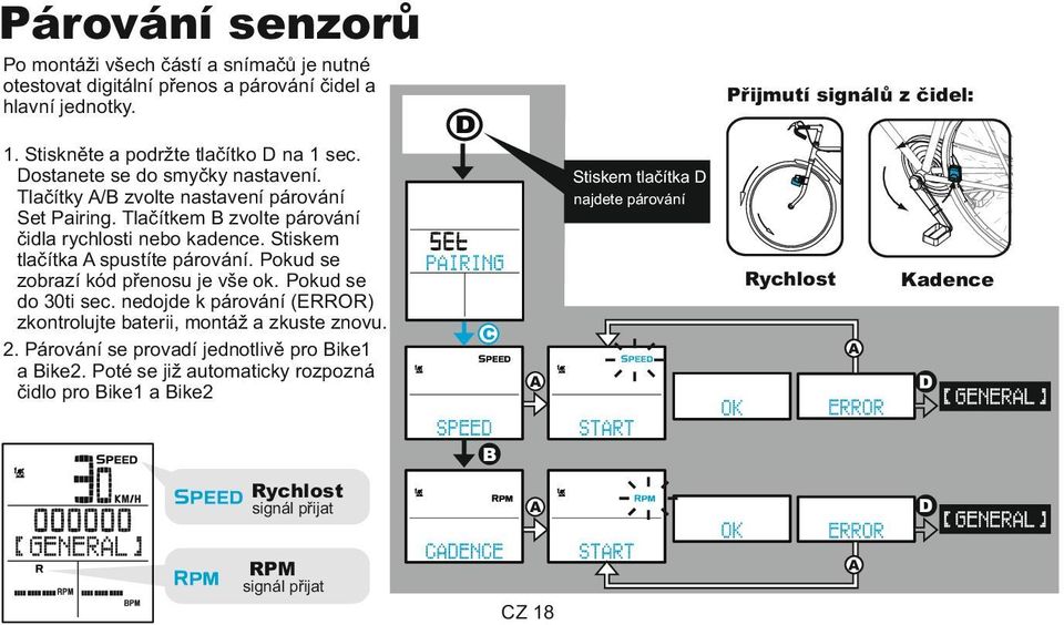 Pokud se zobrazí kód přenosu je vše ok. Pokud se do 30ti sec. nedojde k párování (ERROR) zkontrolujte baterii, montáž a zkuste znovu. 2.