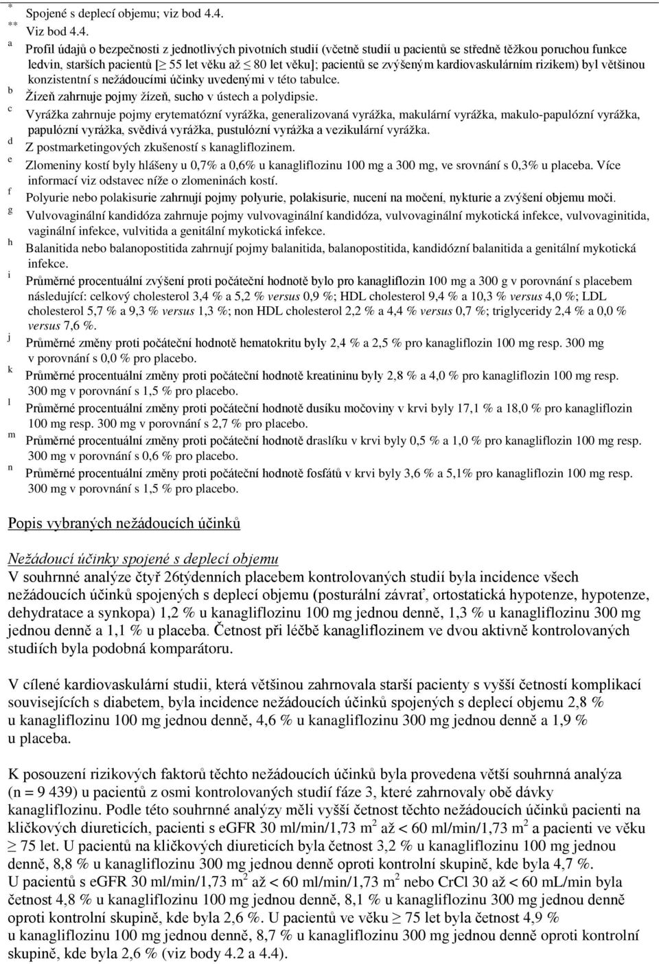 pacientů se zvýšeným kardiovaskulárním rizikem) byl většinou konzistentní s nežádoucími účinky uvedenými v této tabulce. b Žízeň zahrnuje pojmy žízeň, sucho v ústech a polydipsie.