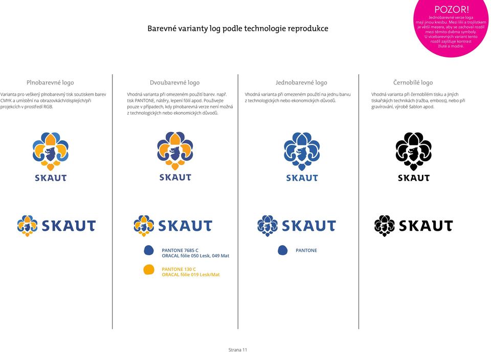 Plnobarevné logo Dvoubarevné logo Jednobarevné logo Černobílé logo Varianta pro veškerý plnobarevný tisk soutiskem barev CMYK a umístění na obrazovkách/displejích/při projekcích v prostředí RGB.