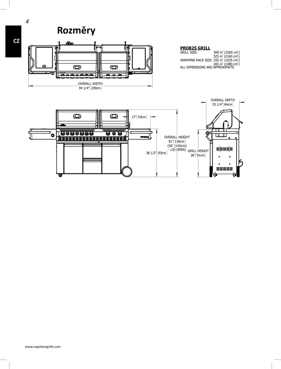 ARE APPROXIMATE OVERALL WIDTH 94 1/4" 239cm OVERALL DEPTH 25 1/4" 64cm 17" 43cm