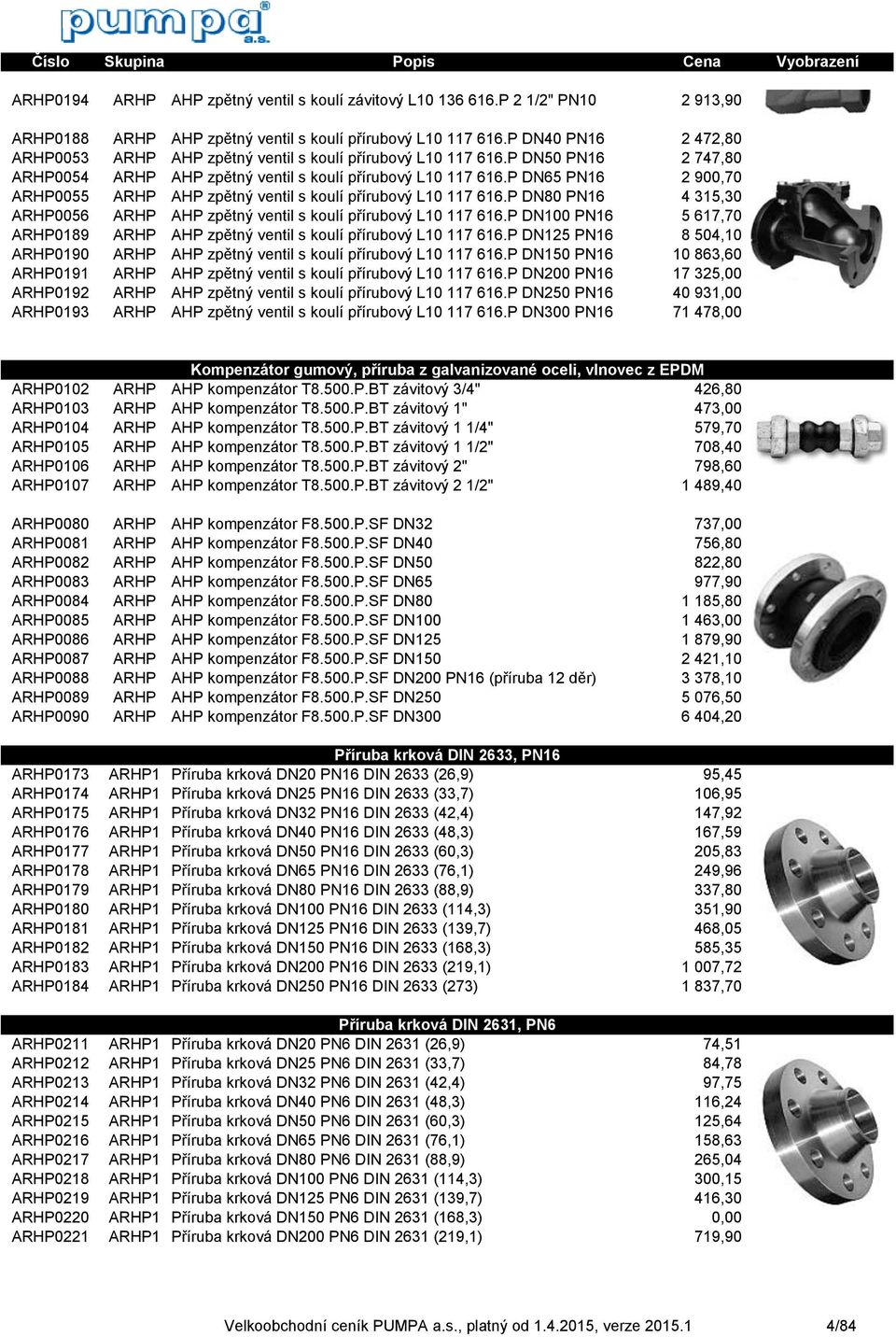 P DN65 PN16 2 900,70 ARHP0055 ARHP AHP zpětný ventil s koulí přírubový L10 117 616.P DN80 PN16 4 315,30 ARHP0056 ARHP AHP zpětný ventil s koulí přírubový L10 117 616.