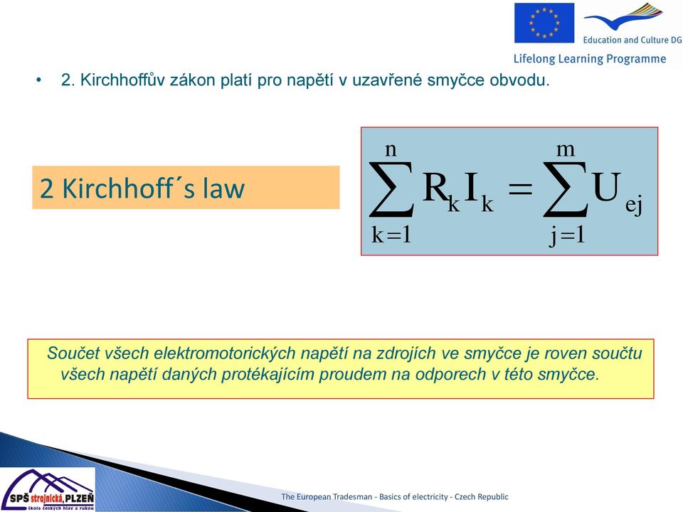 2 Kirchhoff s law k k n k 1 m j1 ej Součet všech