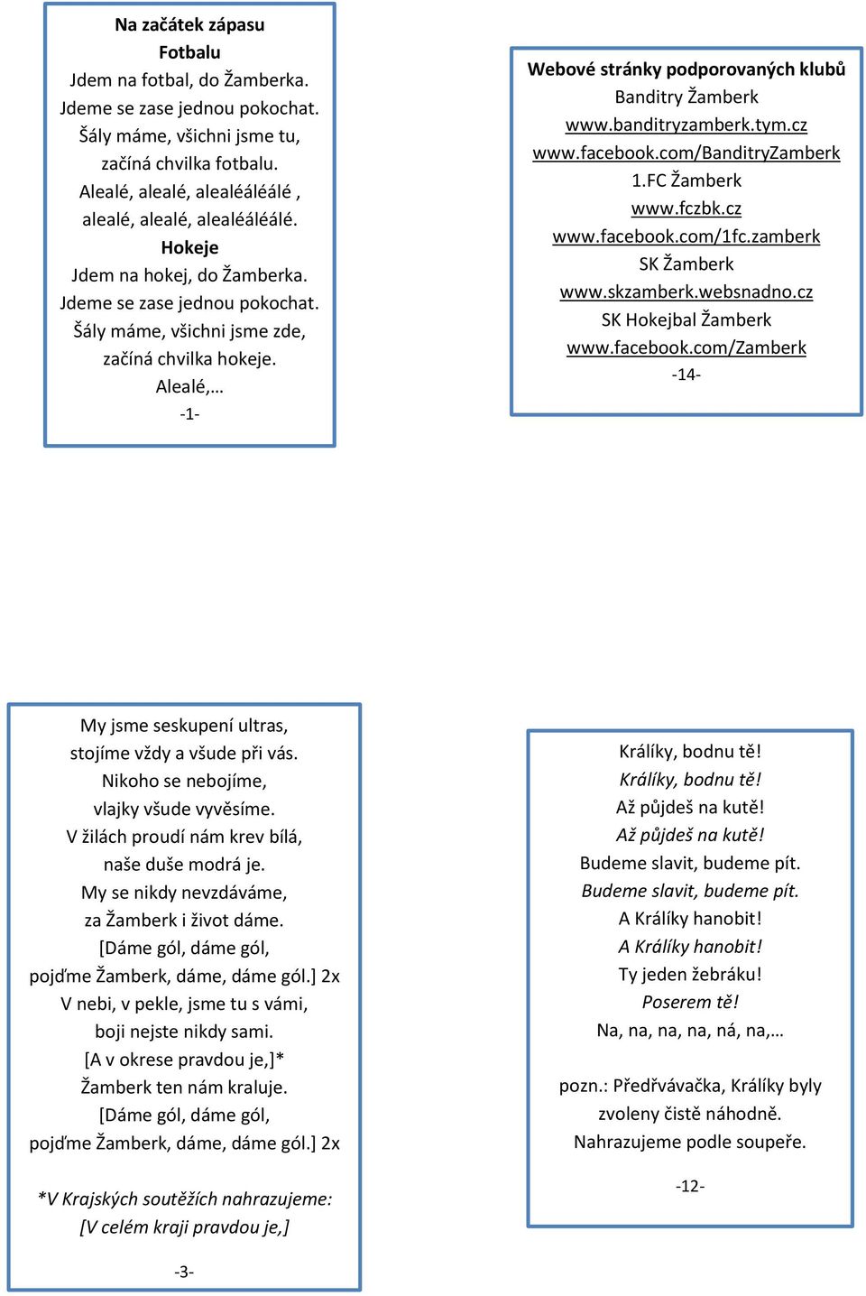 com/banditryzamberk 1.FC Žamberk www.fczbk.cz www.facebook.com/1fc.zamberk SK Žamberk www.skzamberk.websnadno.cz SK Hokejbal Žamberk www.facebook.com/zamberk -14- My jsme seskupení ultras, stojíme vždy a všude při vás.