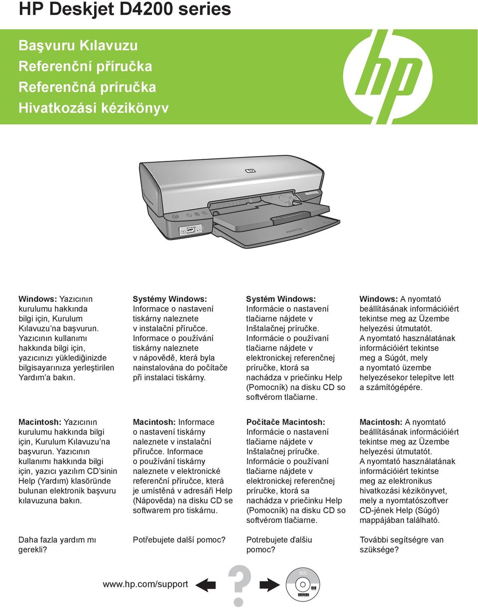 Informace o používání tiskárny naleznete v nápovědě, která byla nainstalována do počítače při instalaci tiskárny. Systém Windows: Informácie o nastavení tlačiarne nájdete v Inštalačnej príručke.
