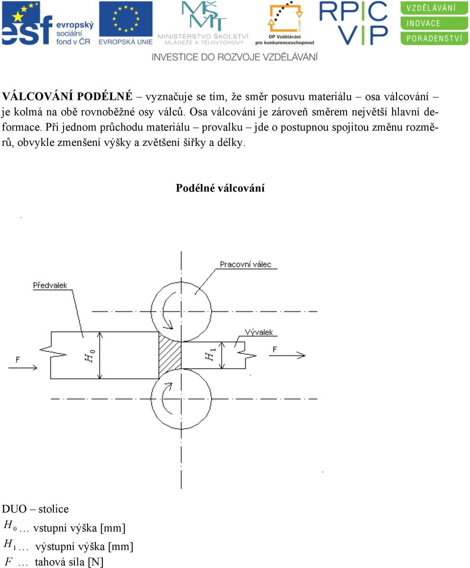 P#i jednom pr%chodu materiálu provalku jde o postupnou spojitou zm'nu rozm'- r%, obvykle zmen)ení