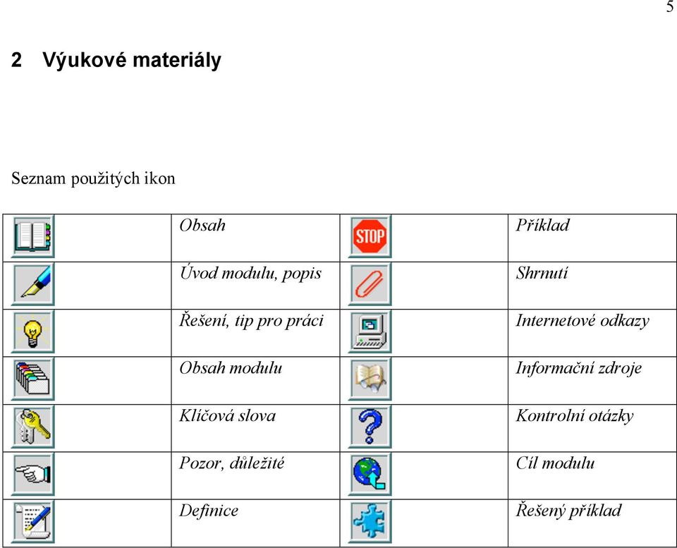 popis "e#ení, tip pro práci Obsah modulu Klí$ová slova