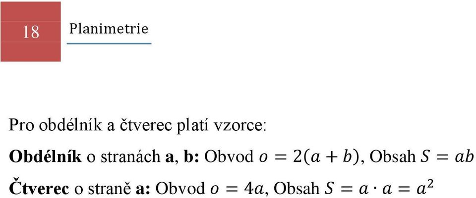 o stranách a, b: Obvod Čtverec