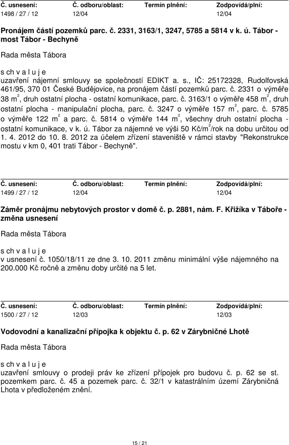 č. 3247 o výměře 157 m 2, parc. č. 5785 o výměře 122 m 2 a parc. č. 5814 o výměře 144 m 2, všechny druh ostatní plocha - ostatní komunikace, v k. ú.