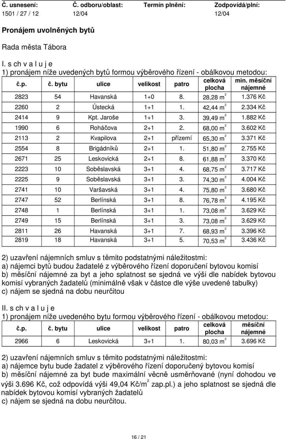 602 Kč 2113 2 Kvapilova 2+1 přízemí 65,30 m 2 3.371 Kč 2554 8 Brigádníků 2+1 1. 51,80 m 2 2.755 Kč 2671 25 Leskovická 2+1 8. 61,88 m 2 3.370 Kč 2223 10 Soběslavská 3+1 4. 68,75 m 2 3.