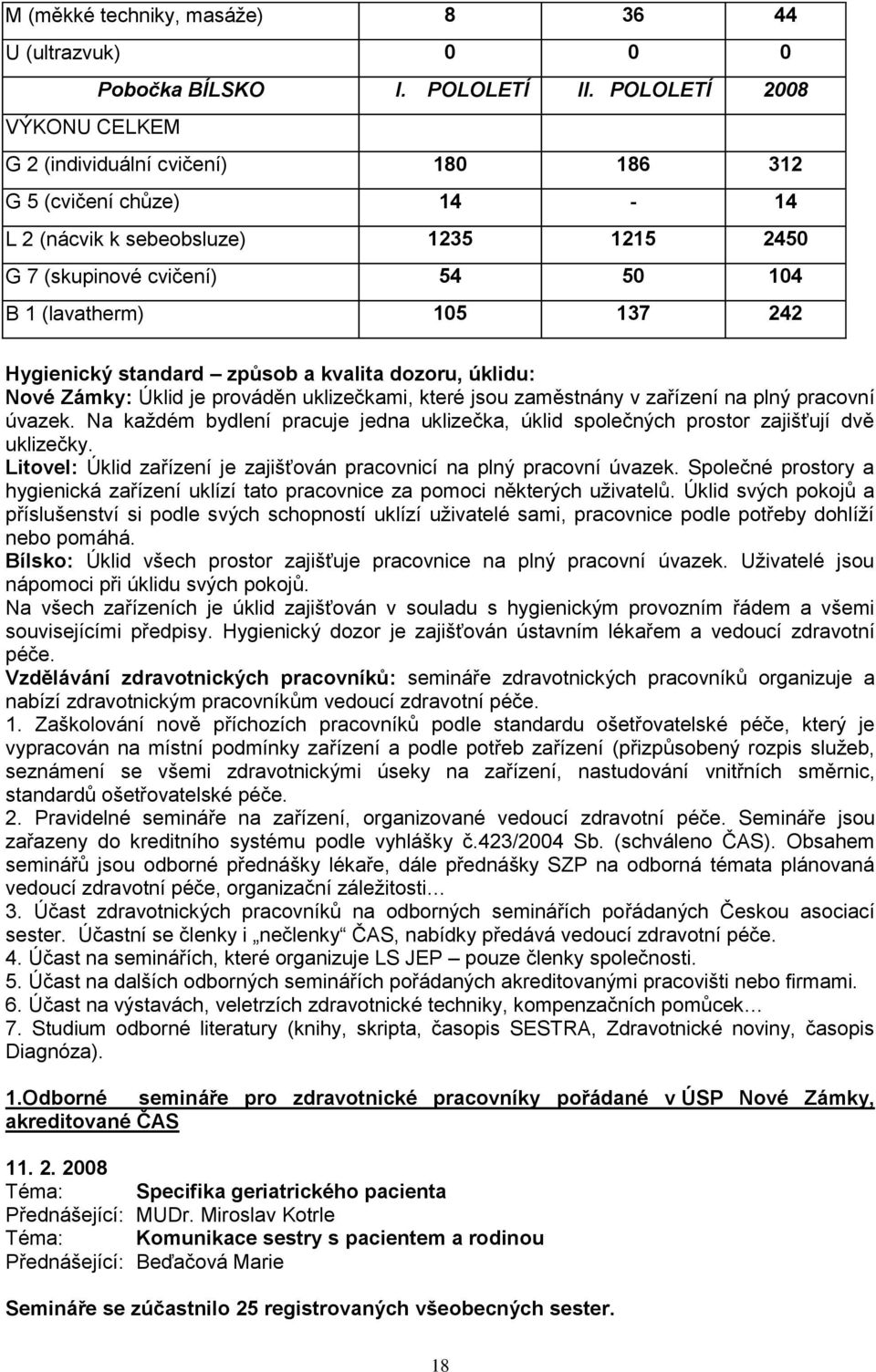 Hygienický standard způsob a kvalita dozoru, úklidu: Nové Zámky: Úklid je prováděn uklizečkami, které jsou zaměstnány v zařízení na plný pracovní úvazek.