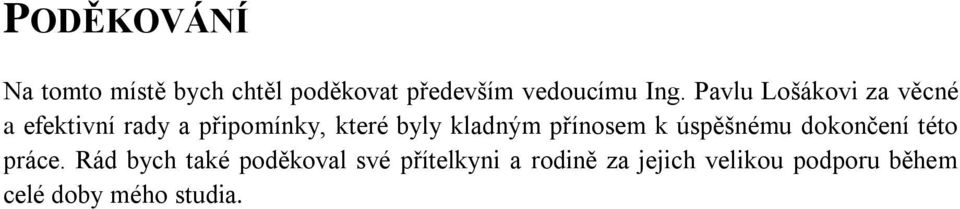 kladným přínosem k úspěšnému dokončení této práce.
