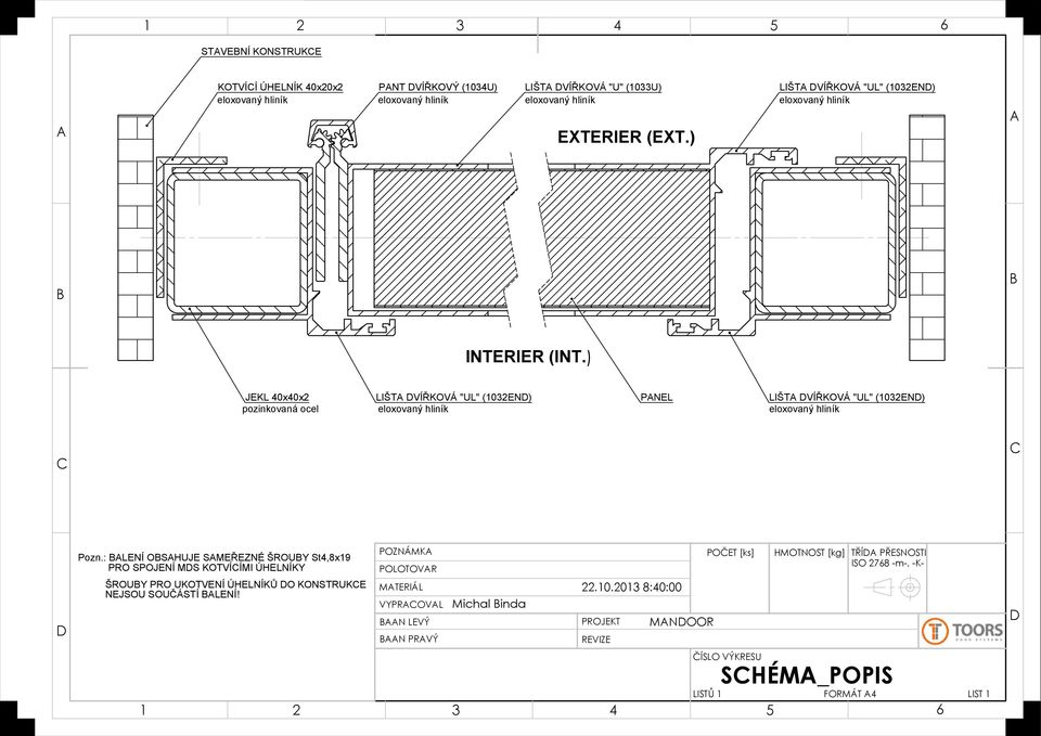 hliník Pozn.: LNÍ OSHUJ SMŘZNÉ ŠROUY St,8x19 PRO SPOJNÍ MS KOTVÍÍMI ÚHLNÍKY ŠROUY PRO UKOTVNÍ ÚHLNÍKŮ O KONSTRUK NJSOU SOUČÁSTÍ LNÍ!