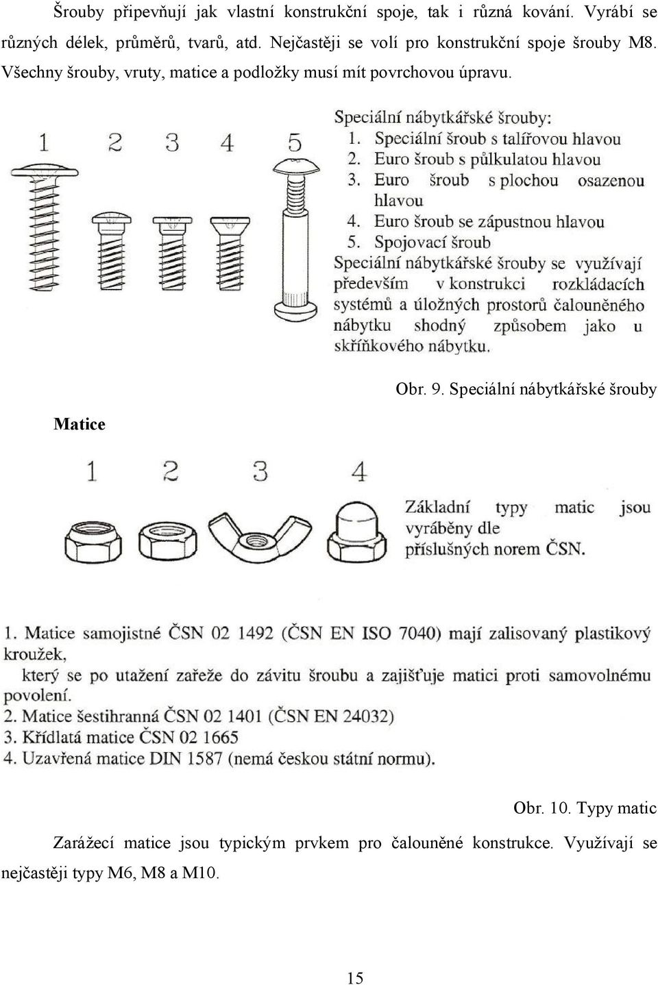 Všechny šrouby, vruty, matice a podložky musí mít povrchovou úpravu. Matice Obr. 9.