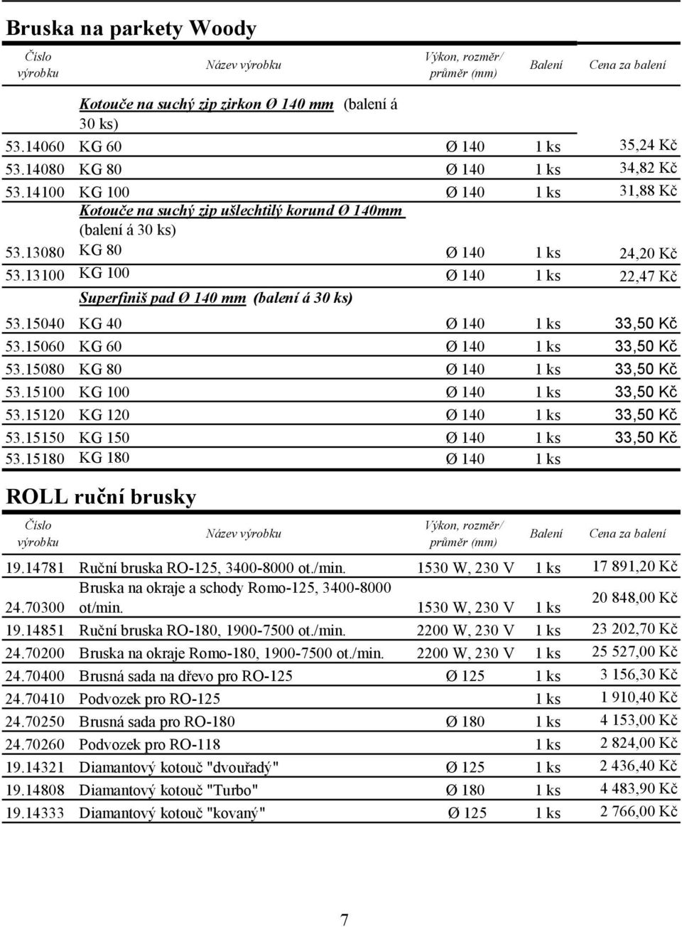 13100 KG 100 Ø 140 1 ks 22,47 Kč Superfiniš pad Ø 140 mm (balení á 30 ks) 53.15040 KG 40 Ø 140 1 ks 33,50 Kč 53.15060 KG 60 Ø 140 1 ks 33,50 Kč 53.15080 KG 80 Ø 140 1 ks 33,50 Kč 53.