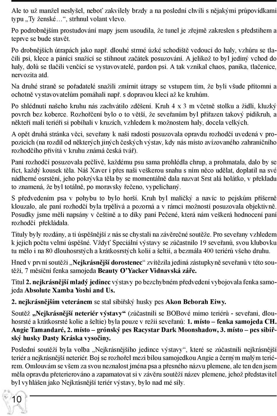 dlouhé strmé úzké schodiště vedoucí do haly, vzhůru se tlačili psi, klece a páníci snažící se stihnout začátek posuzování.