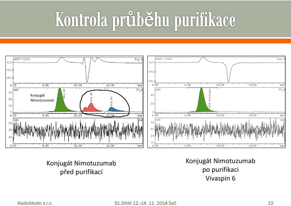 5,00 10,00 15,00 min Knjugát Nimtuzumab před purifikací Knjugát