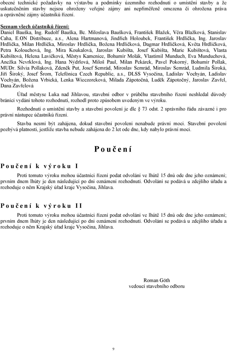 Jaroslav Hrdlička, Milan Hrdlička, Miroslav Hrdlička, Božena Hrdličková, Dagmar Hrdličková, Květa Hrdličková, Petra Kolouchová, Ing.