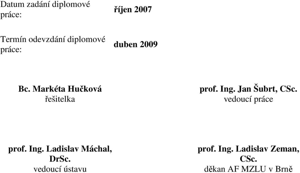 Ing. Jan Šubrt, CSc. vedoucí práce prof. Ing.