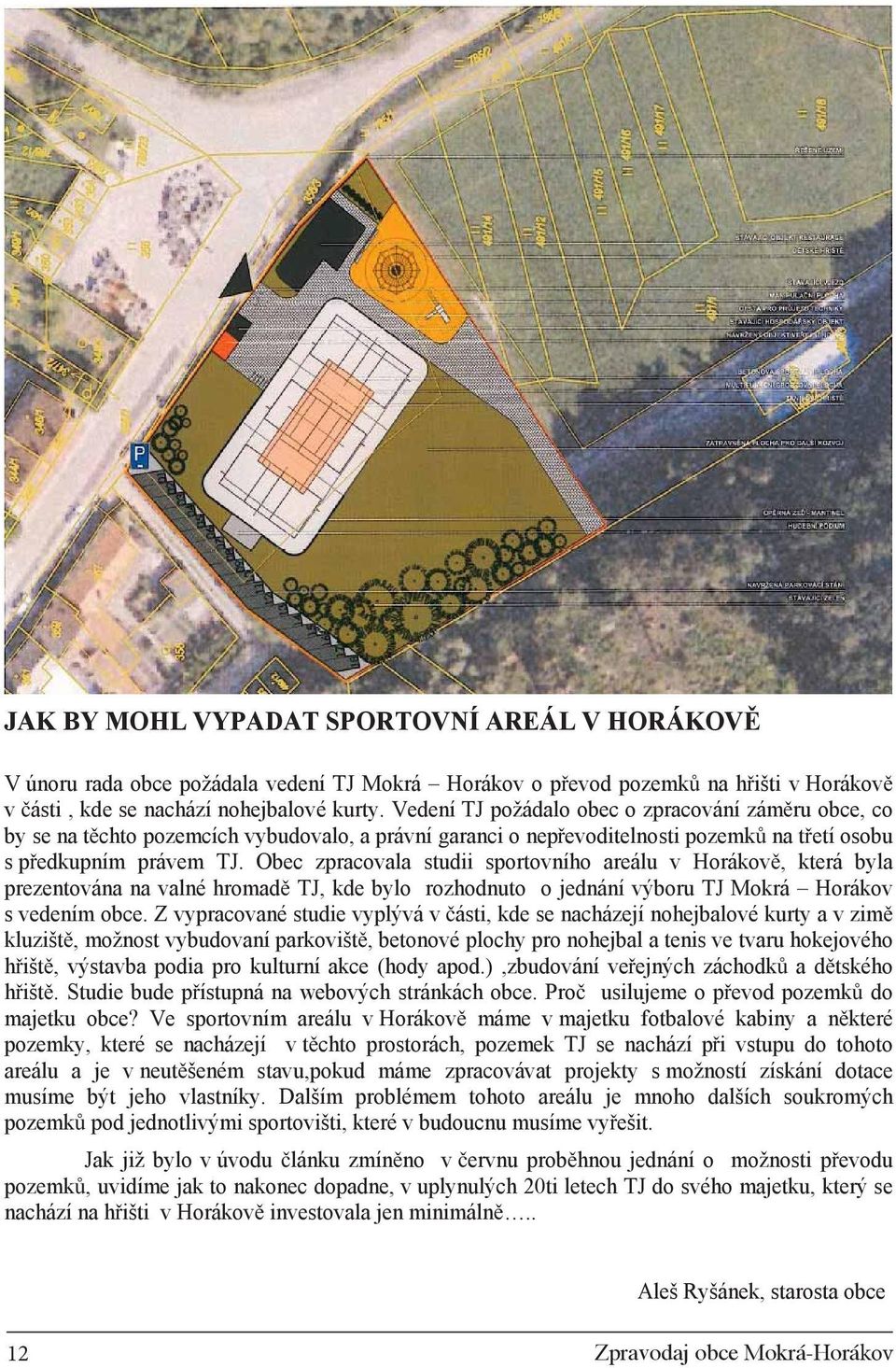 Obec zpracovala studii sportovního areálu v Horákov, která byla prezentována na valné hromad TJ, kde bylo rozhodnuto o jednání výboru TJ Mokrá Horákov s vedením obce.