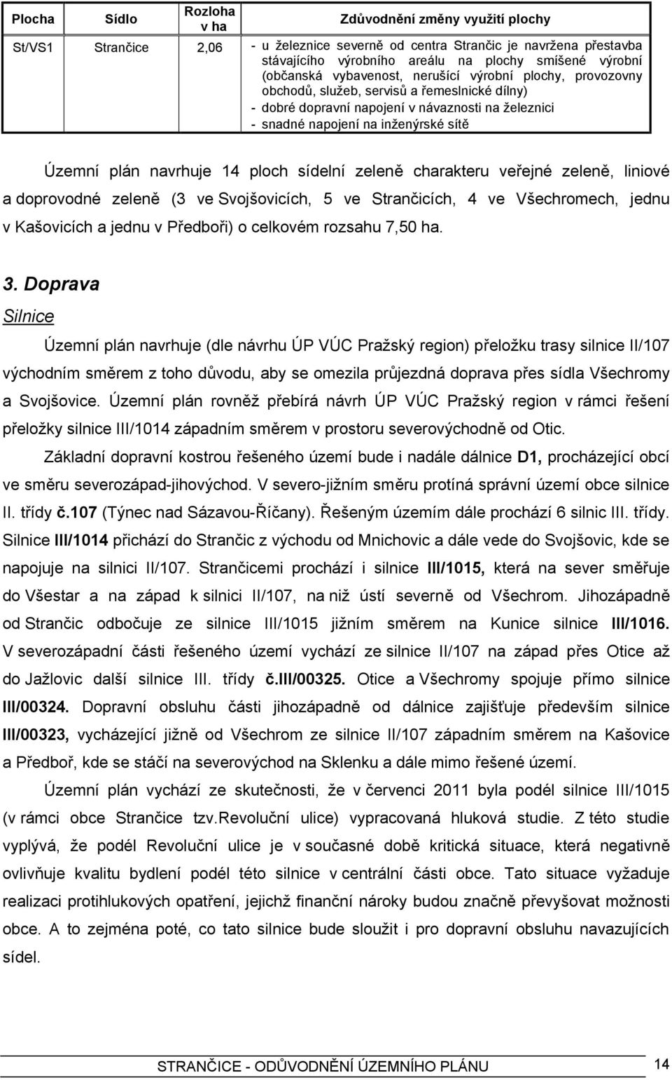 plán navrhuje 14 ploch sídelní zeleně charakteru veřejné zeleně, liniové a doprovodné zeleně (3 ve Svojšovicích, 5 ve Strančicích, 4 ve Všechromech, jednu v Kašovicích a jednu v Předboři) o celkovém