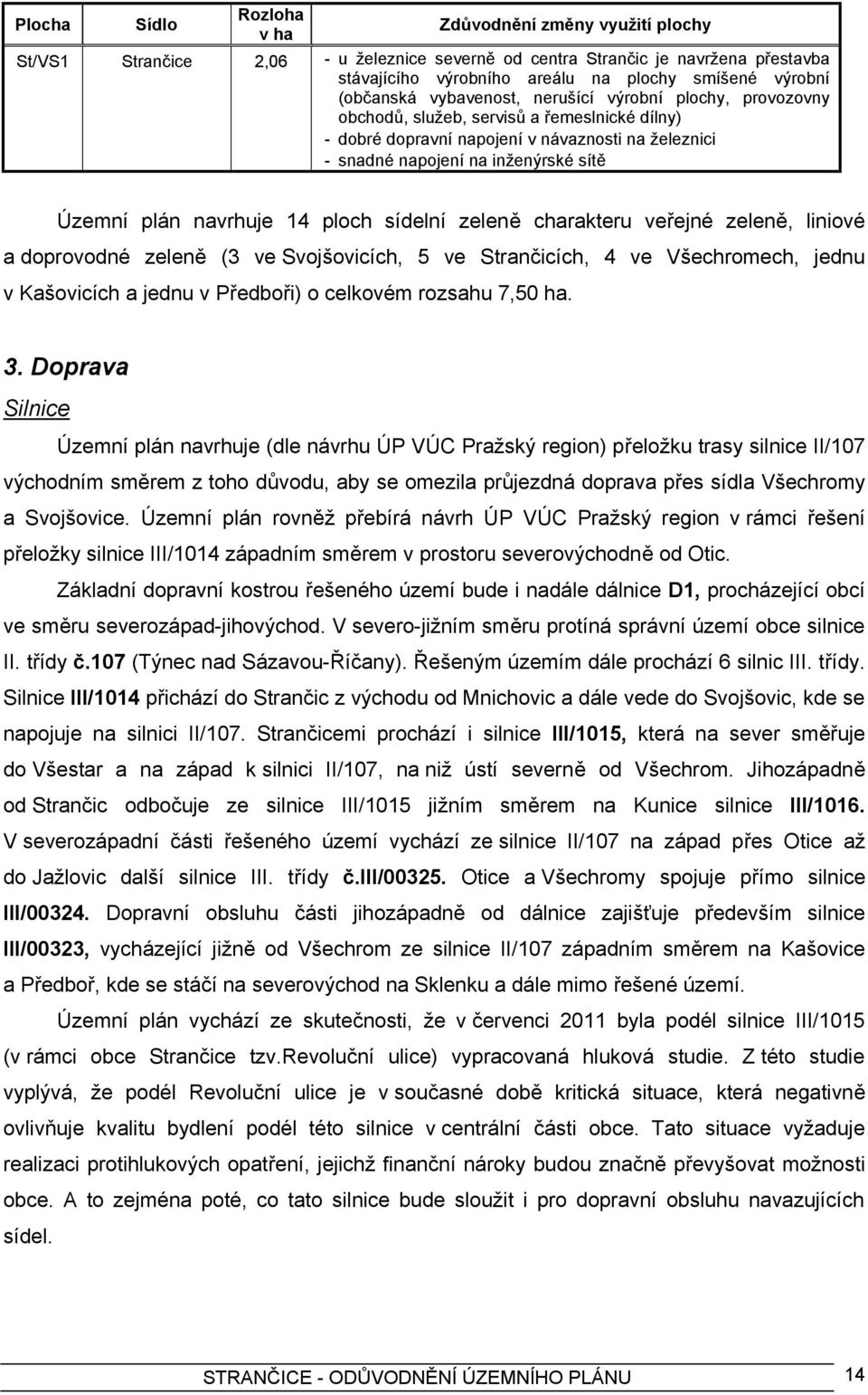 plán navrhuje 14 ploch sídelní zeleně charakteru veřejné zeleně, liniové a doprovodné zeleně (3 ve Svojšovicích, 5 ve Strančicích, 4 ve Všechromech, jednu v Kašovicích a jednu v Předboři) o celkovém