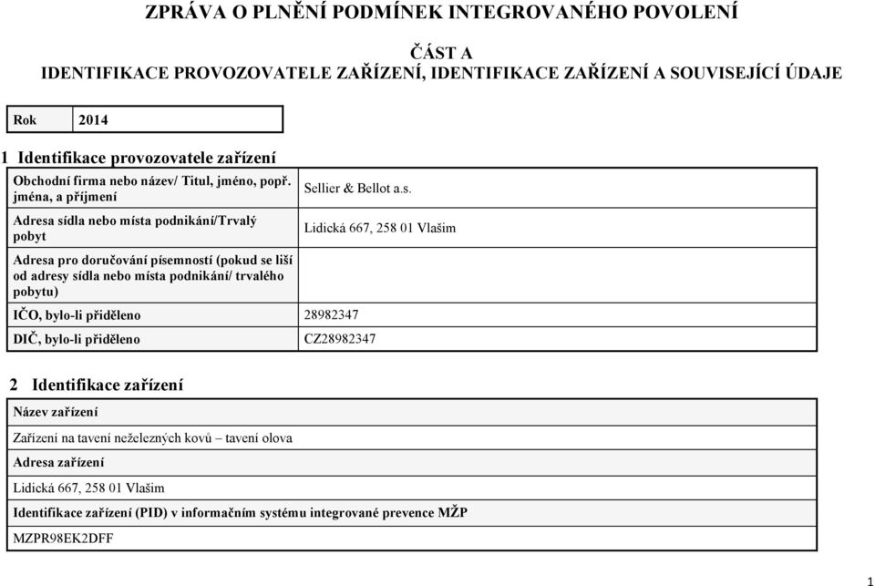 jména, a příjmení Adresa sídla nebo místa podnikání/trvalý pobyt Adresa pro doručování písemností (pokud se liší od adresy sídla nebo místa podnikání/ trvalého pobytu)