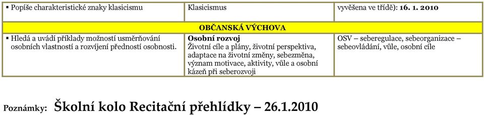 OBČANSKÁ VÝCHOVA Osobní rozvoj Životní cíle a plány, životní perspektiva, adaptace na životní změny, sebezměna, význam