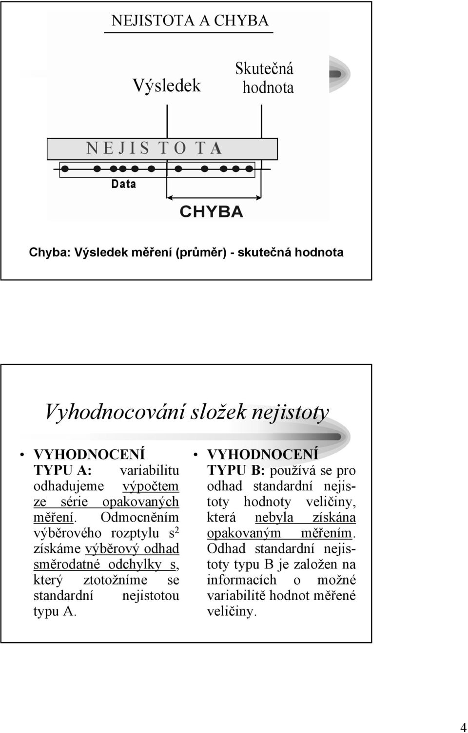 Odmocněním výběrového rozptylu s získáme výběrový odhad směrodatné odchylky s, který ztotožníme se standardní nejistotou typu A.