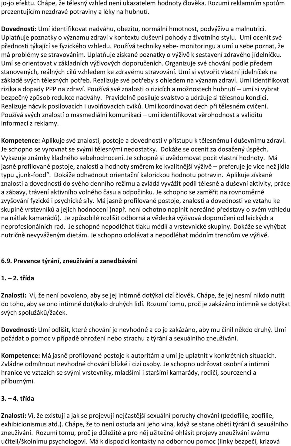 Umí ocenit své přednosti týkající se fyzického vzhledu. Používá techniky sebe- monitoringu a umí u sebe poznat, že má problémy se stravováním.