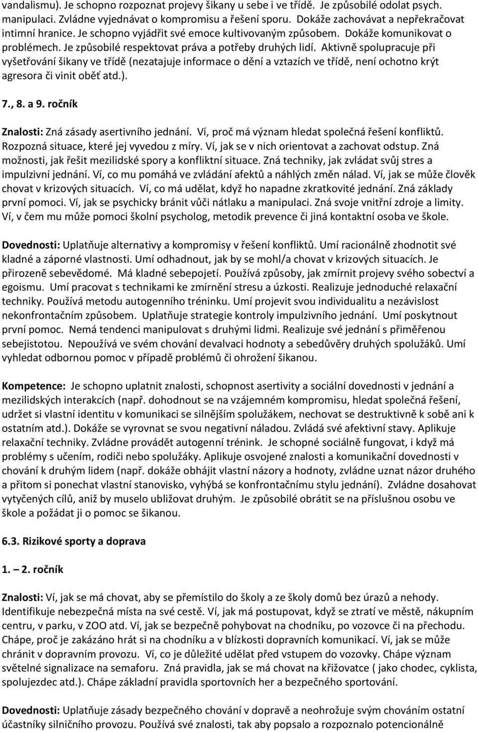 Aktivně spolupracuje při vyšetřování šikany ve třídě (nezatajuje informace o dění a vztazích ve třídě, není ochotno krýt agresora či vinit oběť atd.). 7., 8. a 9.