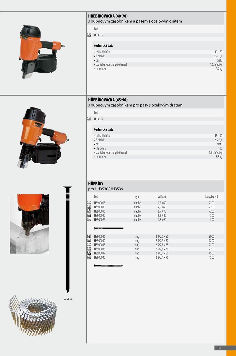 kusy/baleni HZ900005 hladké 2,5 x 60 7200 HZ900010 hladké 2,5 x 65 7200 HZ900015 hladké 2,5 X 70 7200 HZ900020 hladké 2,8 X 80 4500 HZ900025 hladké 2,8 x 90 4500 HZ900026 ring