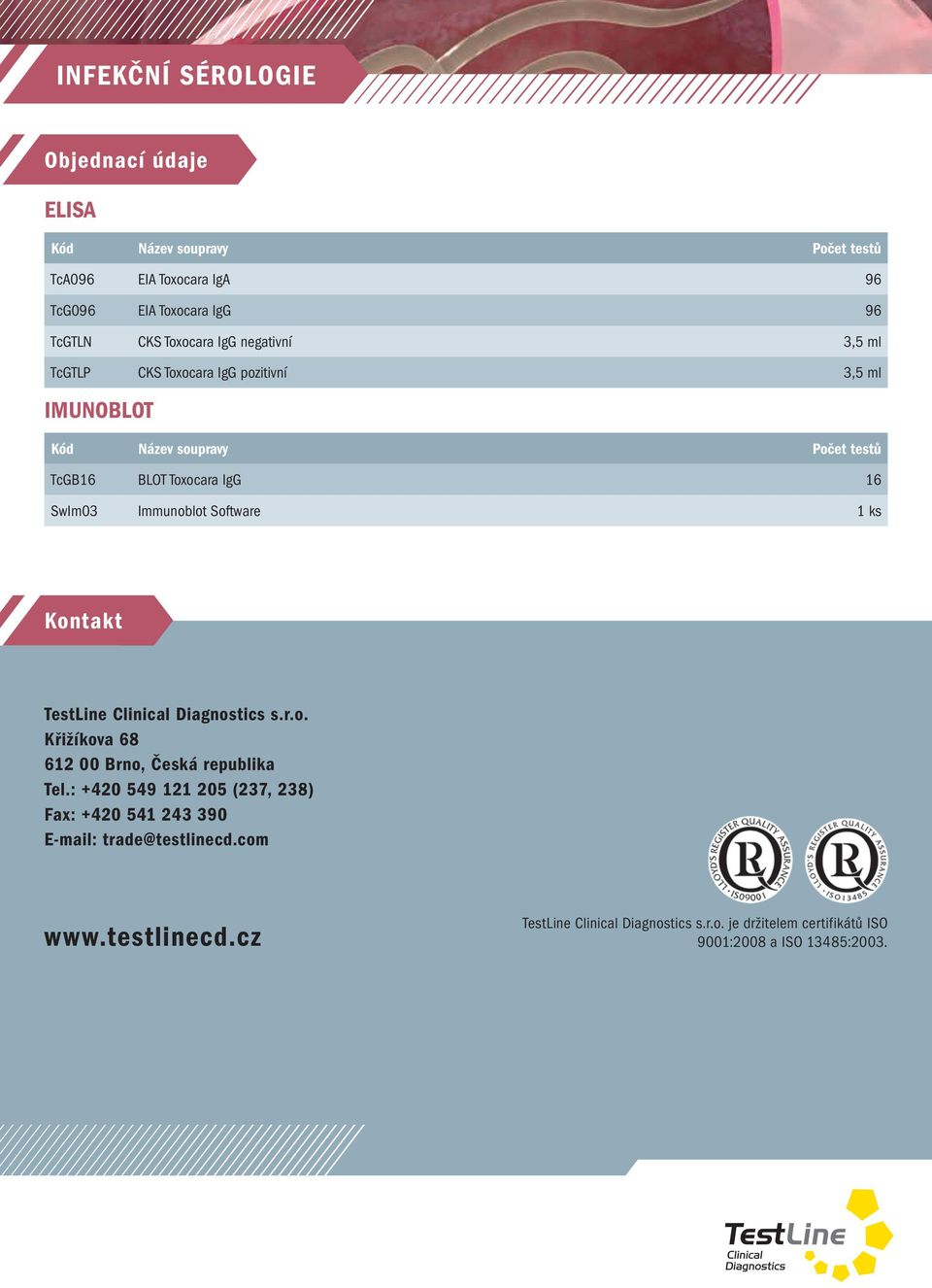 Immunoblot Software 1 ks Kontakt TestLine Clinical Diagnostics s.r.o. Křižíkova 68 612 00 Brno, Česká republika Tel.