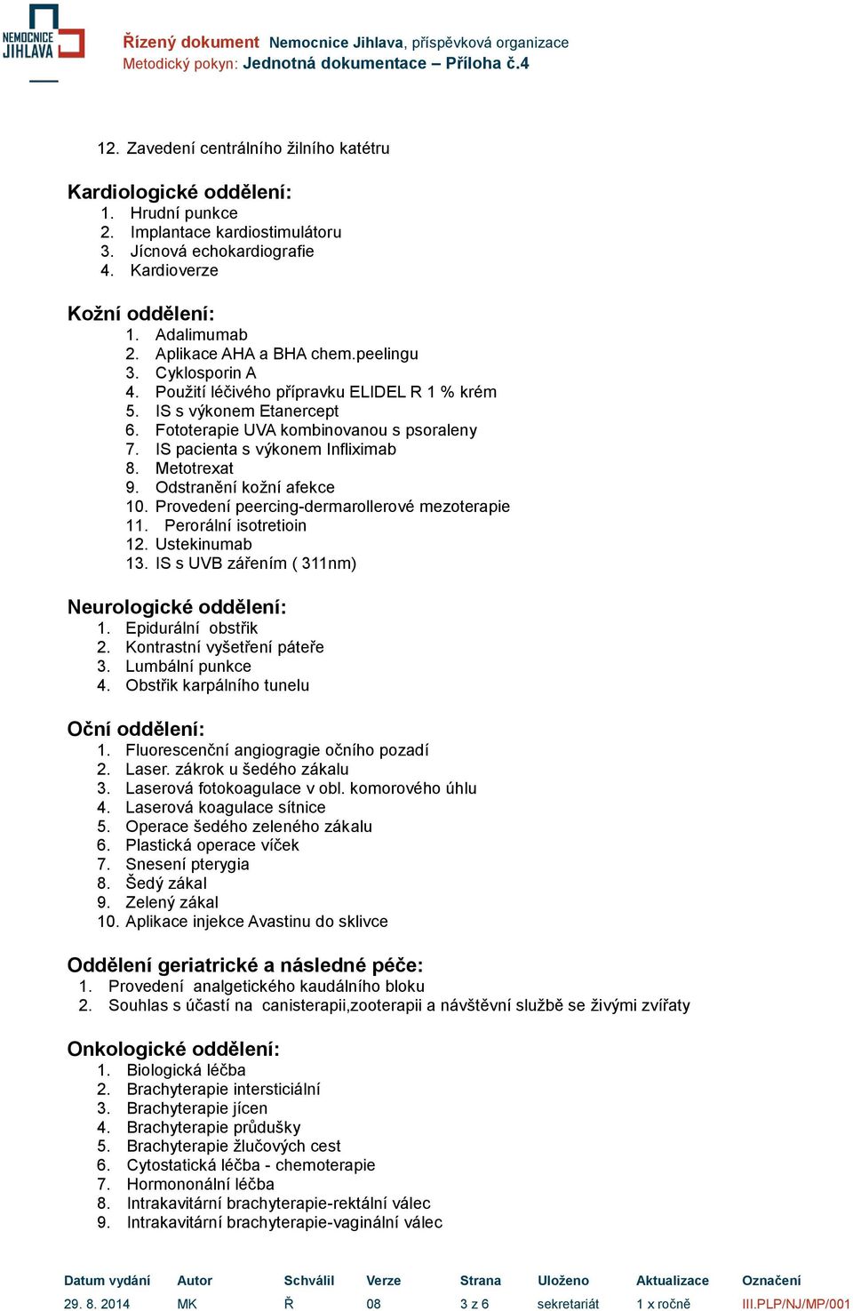 IS pacienta s výkonem Infliximab 8. Metotrexat 9. Odstranění kožní afekce 10. Provedení peercing-dermarollerové mezoterapie 11. Perorální isotretioin 12. Ustekinumab 13.
