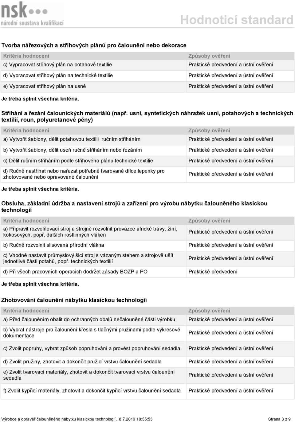 usní, syntetických náhražek usní, potahových a technických textilií, roun, polyuretanové pěny) a) Vytvořit šablony, dělit potahovou textilii ručním střiháním b) Vytvořit šablony, dělit useň ručně