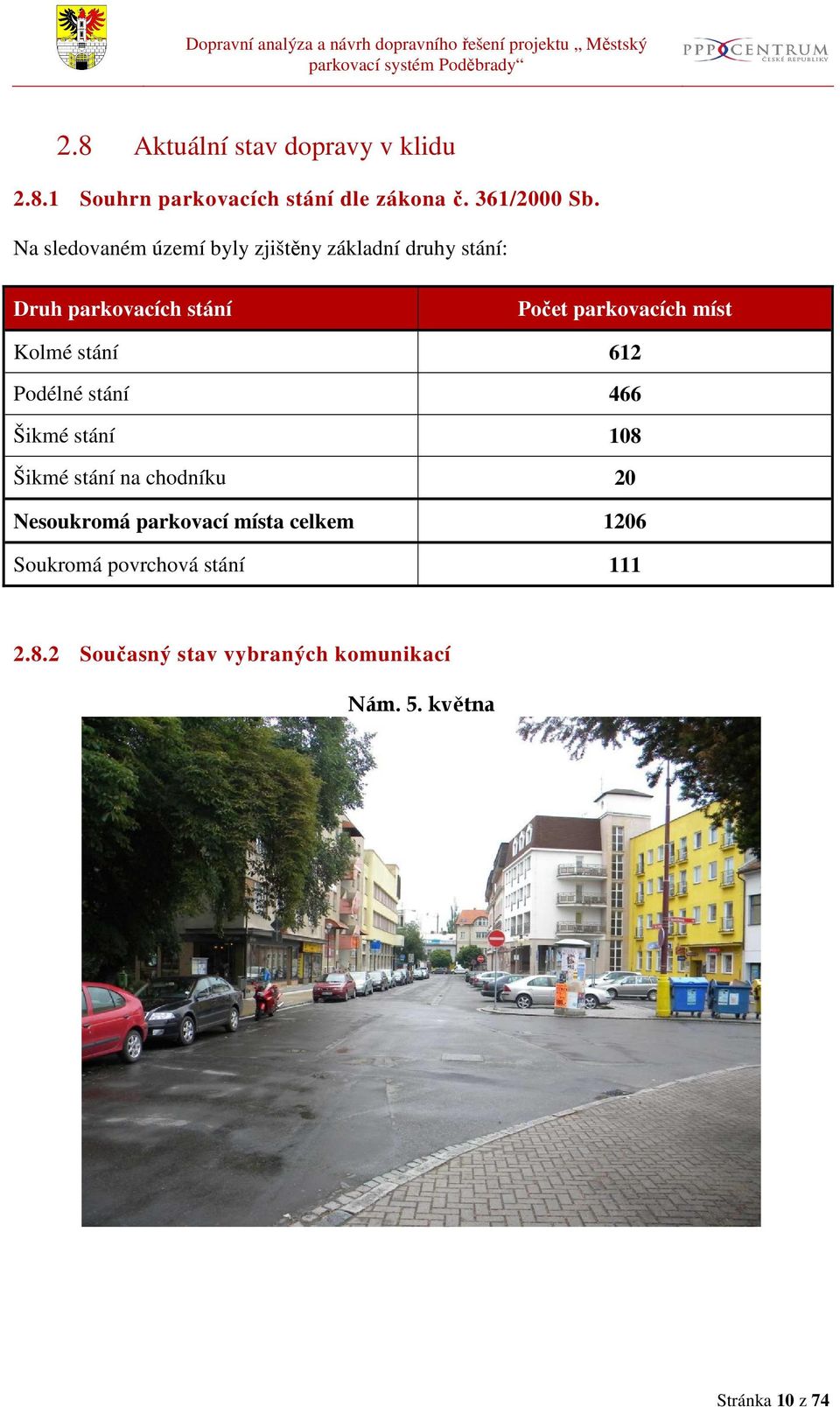Kolmé stání 612 Podélné stání 466 Šikmé stání 108 Šikmé stání na chodníku 20 Nesoukromá parkovací