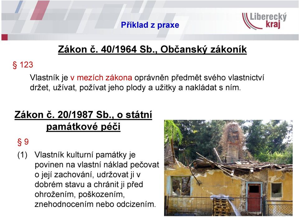 požívat jeho plody a užitky a nakládat s ním. Zákon č. 20/1987 Sb.