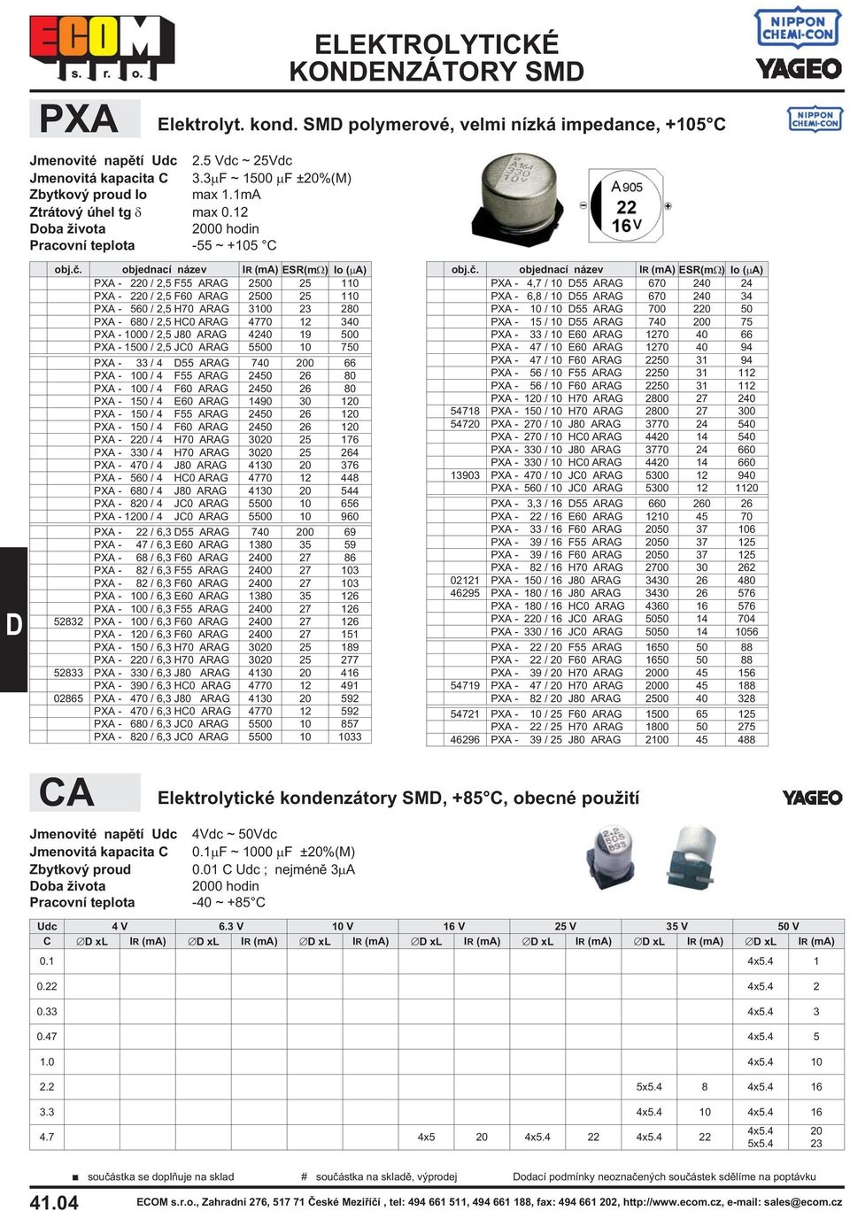 objednací název IR (ma) ESR(m ) Io ( A) PXA - 220 / 2,5 F55 ARAG 2500 25 110 PXA - 220 / 2,5 F60 ARAG 2500 25 110 PXA - 560 / 2,5 H ARAG 3100 23 280 PXA - 680 / 2,5 HC0 ARAG 47 12 340 PXA - 1000 /