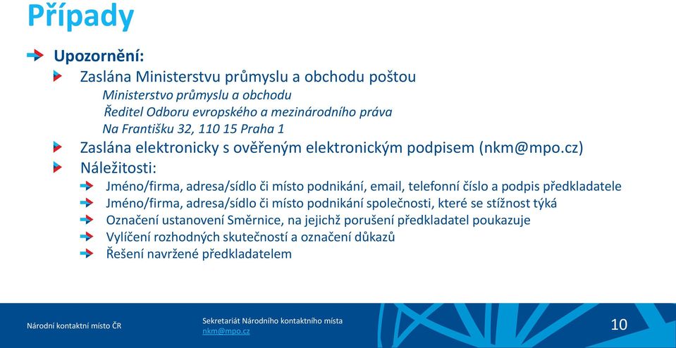 podnikání, email, telefonní číslo a podpis předkladatele Jméno/firma, adresa/sídlo či místo podnikání společnosti, které se stížnost týká