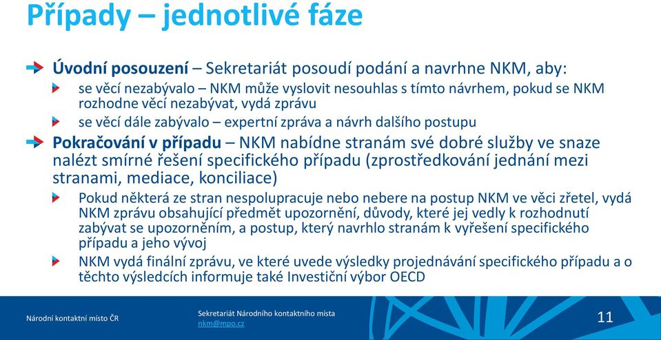 jednání mezi stranami, mediace, konciliace) Pokud některá ze stran nespolupracuje nebo nebere na postup NKM ve věci zřetel, vydá NKM zprávu obsahující předmět upozornění, důvody, které jej vedly k