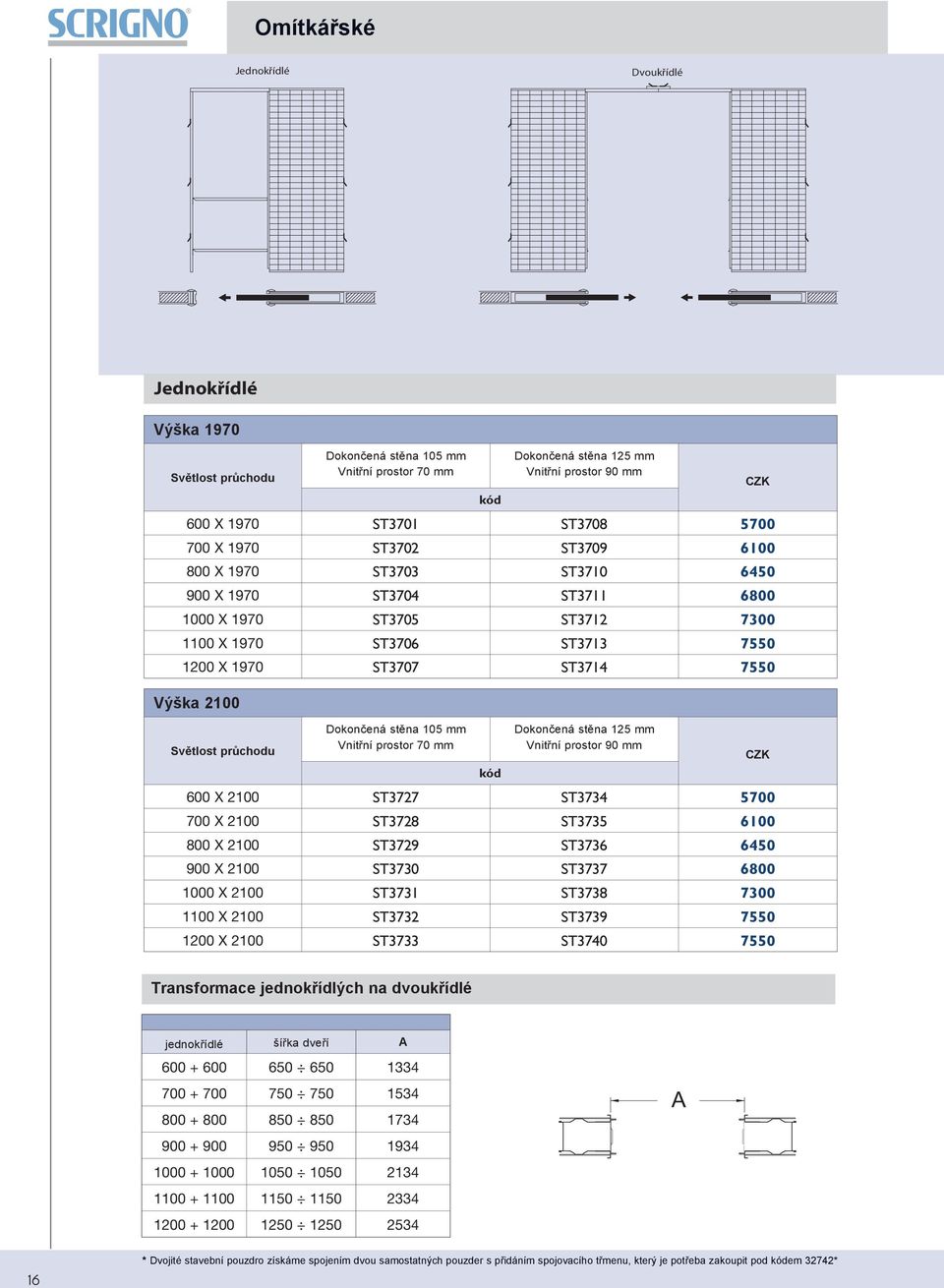 2100 ST3729 ST3736 6450 900 X 2100 ST3730 ST3737 6800 1000 X 2100 ST3731 ST3738 7300 1100 X 2100 ST3732 ST3739 7550 1200 X 2100 ST3733 ST3740 7550 CZK CZK a a k ý a v k n A 600 + 600 650