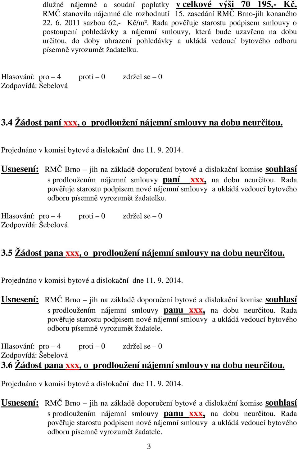 žadatelku. 3.4 Žádost paní xxx, o prodloužení nájemní smlouvy na dobu neurčitou.