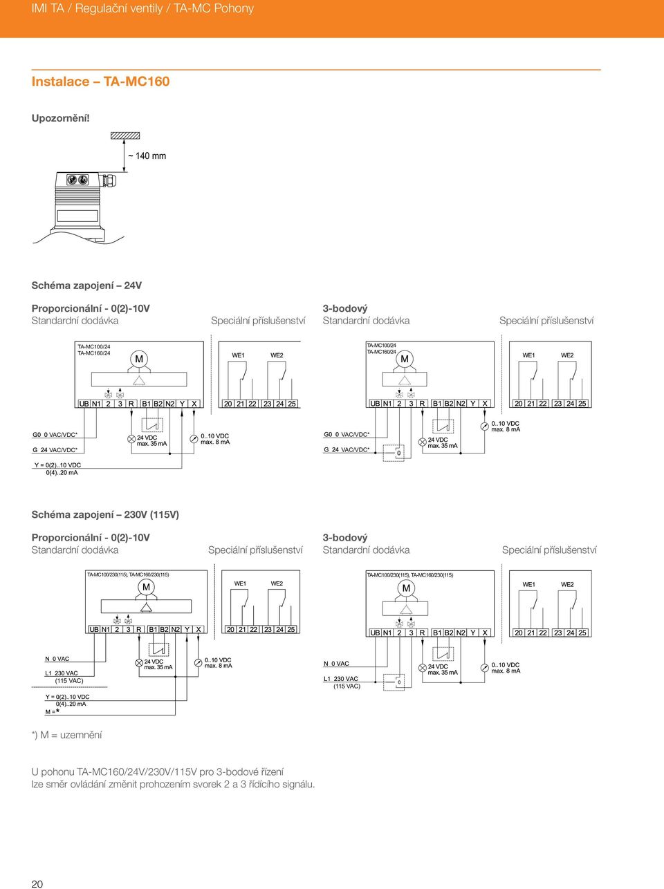 TA-MC100/24 TA-MC160/24 VAC/VDC* VAC/VDC* VAC/VDC* VAC/VDC* Schéma zapojení 230V (115V) Proporcionální - 0(2)-10V Standardní dodávka Speciální příslušenství Standardní