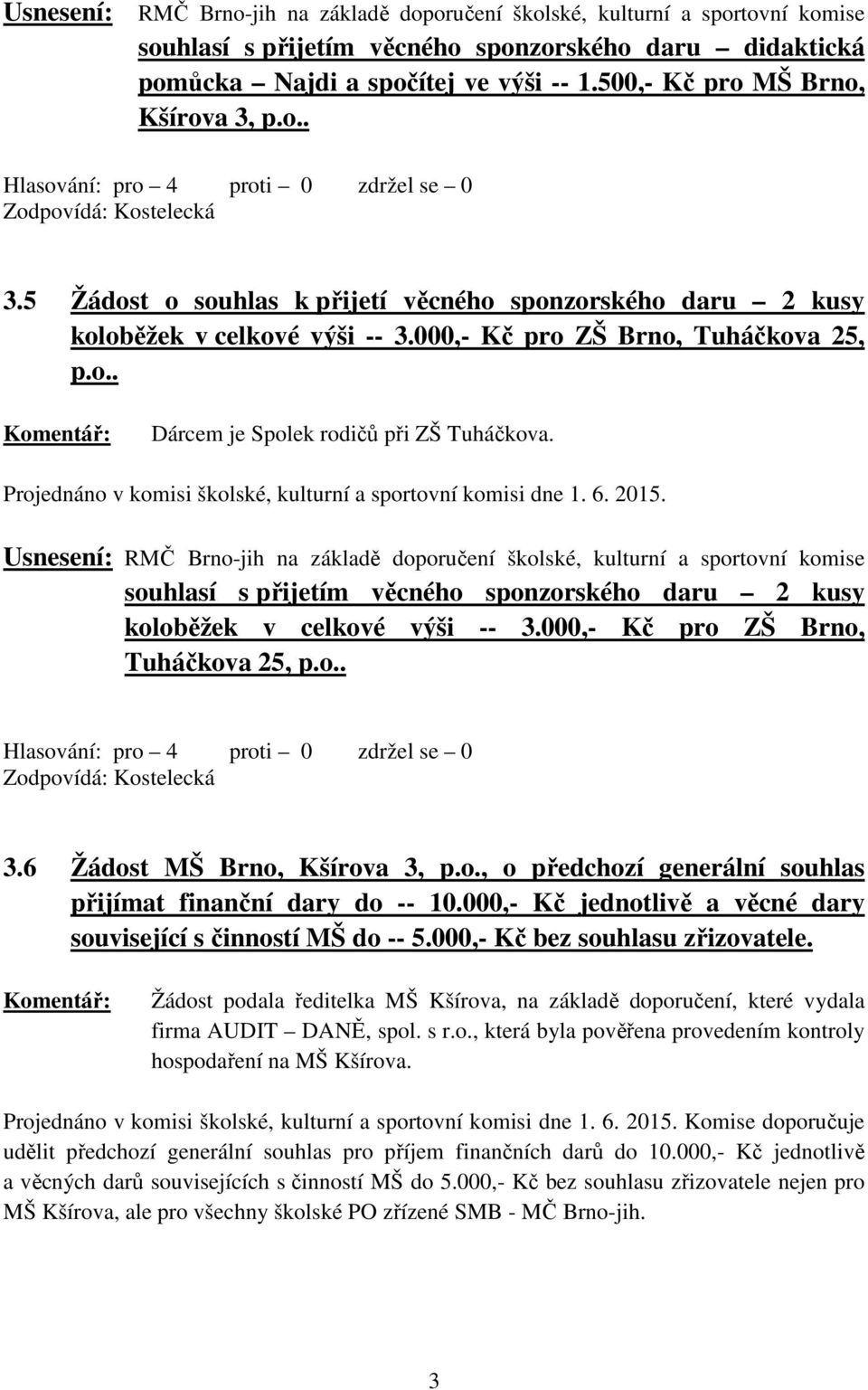 Projednáno v komisi školské, kulturní a sportovní komisi dne 1. 6. 2015.