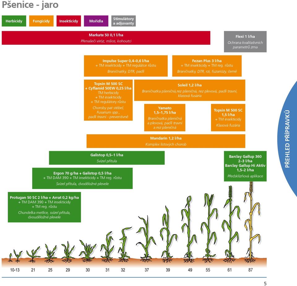 rùstu Braniènatky, DTR, rzi, fuzariózy, èernì Topsin M 500 SC + Cyflamid 50EW 0,25 l/ha TM herbicidy + TM insekticidy + TM regulátory rùstu Choroby pat stébel, Fusarium spp.