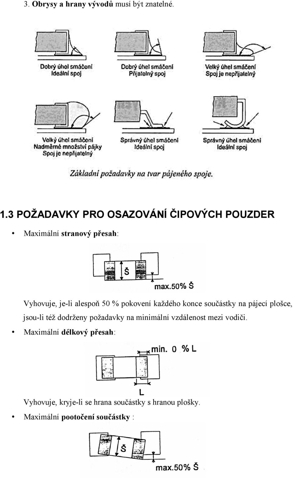 50 % pokovení každého konce součástky na pájecí plošce, jsou-li též dodrženy požadavky na