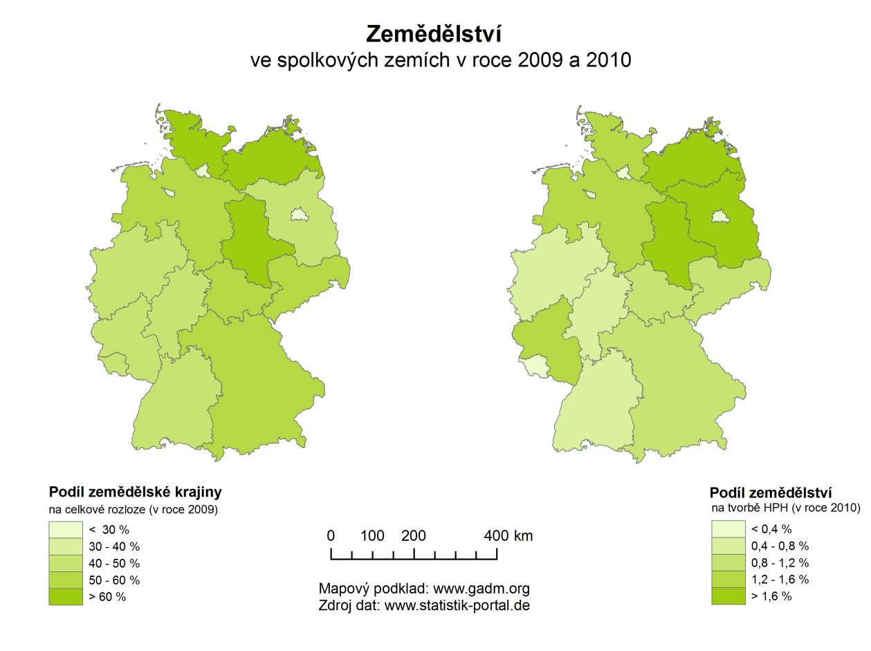 6.3.5. Průmysl a zemědělství Jako průmyslově zaměřené spolkové země můţeme nazvat Bádensko-Württembersko, Durynsko a Sasko. Zde překračuje podíl průmyslu na tvorbě HPH v roce 2010 hodnotu 30 %.
